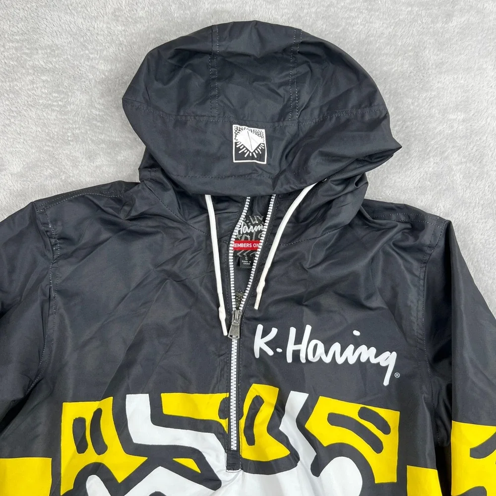 Members Only x Keith Haring Anorak Windbreaker S Black Purple Yellow Pop Art